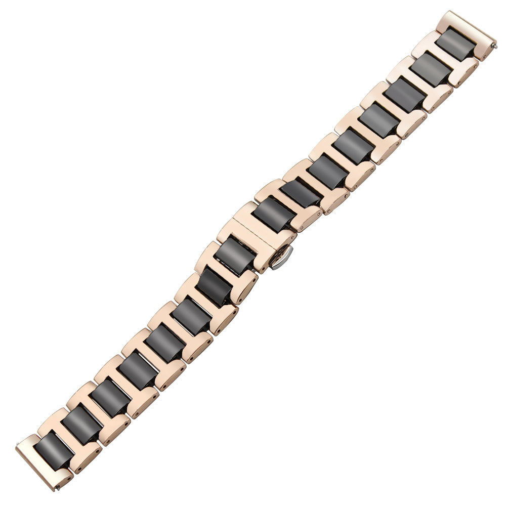 Rose gold and black ceramic quick release watch bracelet with alternating metal and ceramic links