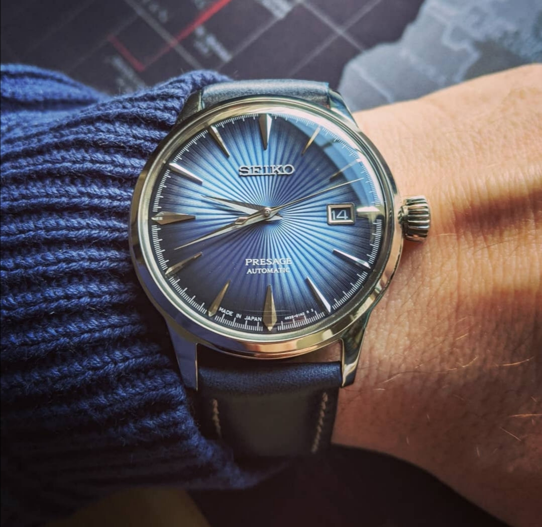 [Tissot Prx 40] Padded Leather - Navy Blue | Beige Stitching