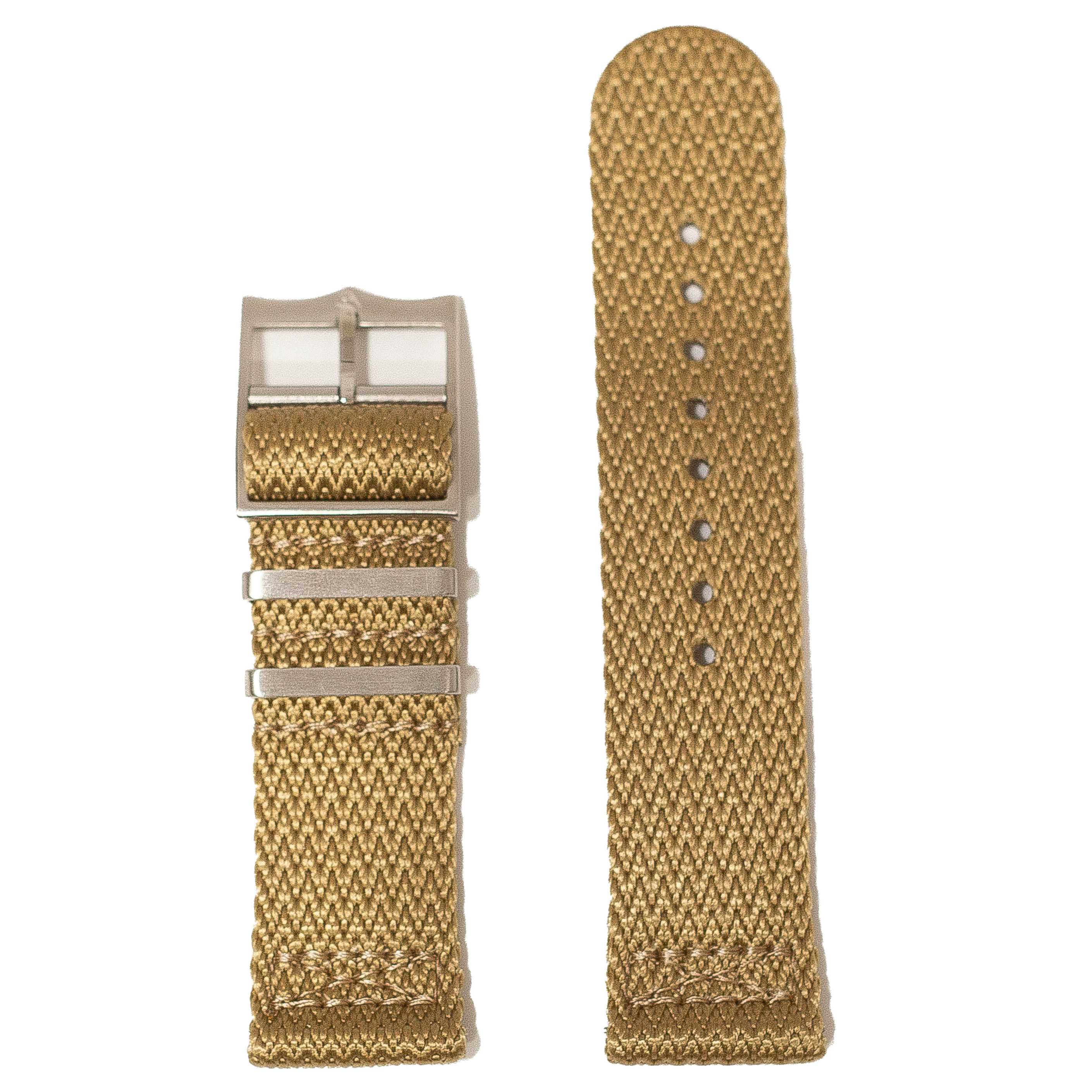 QuickFit Sharktooth Militex wheat 26mm watch strap with brushed buckle and adjustable fabric band