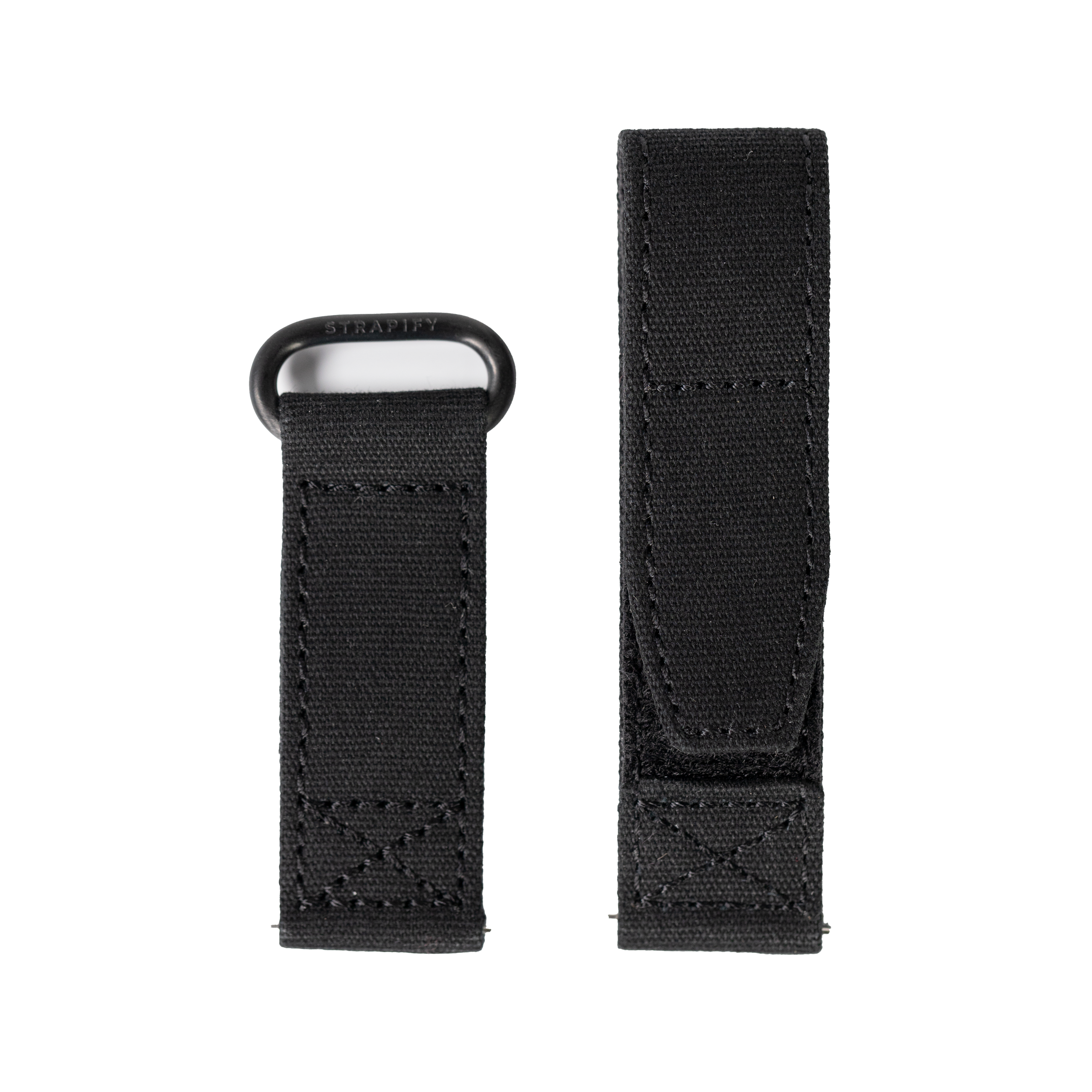 Black 22mm QuickFit military velcro watch strap with stealth design and metal loop hardware