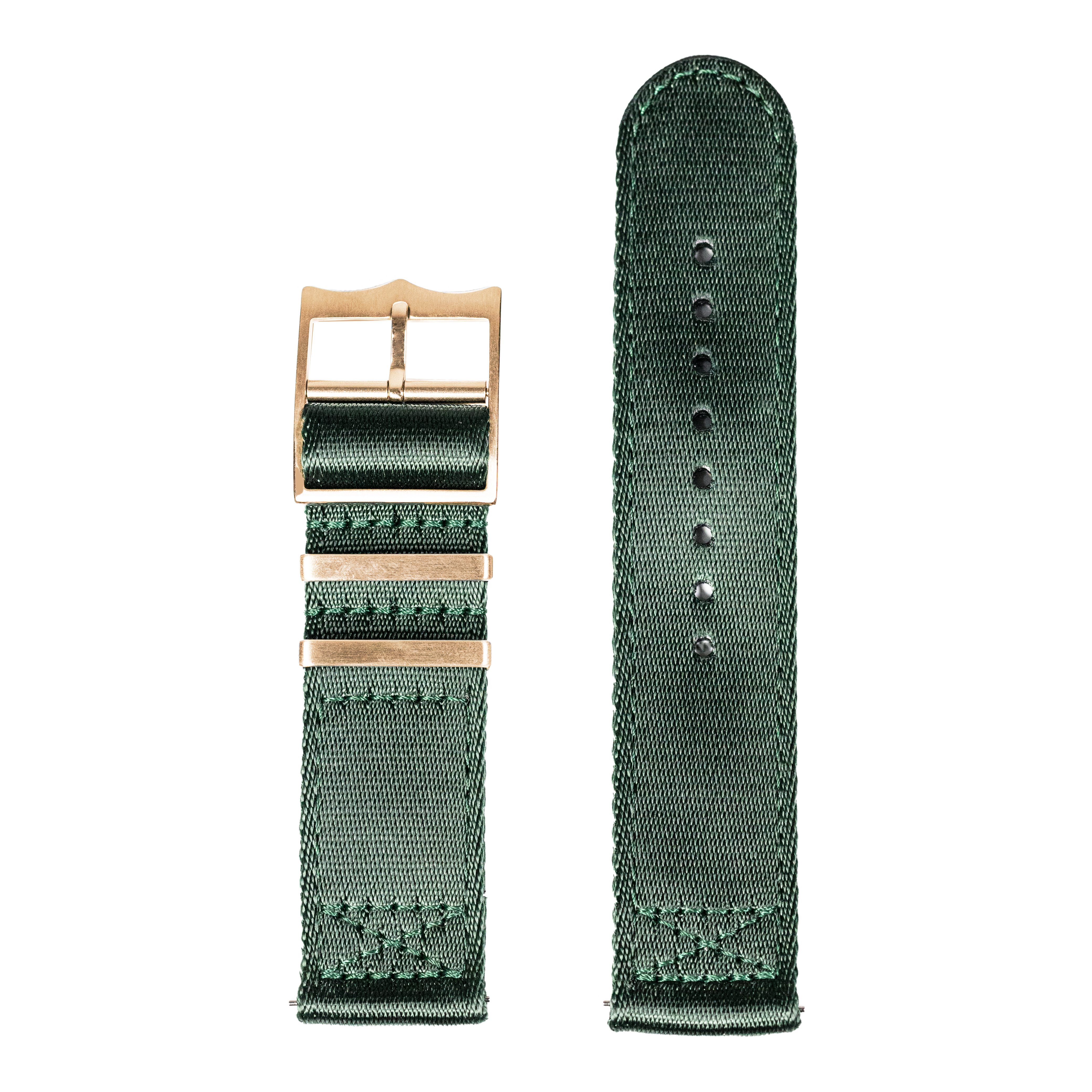 QuickFit Ultra Militex forest green fabric watch band 26mm with rose gold buckle hardware and adjustment holes