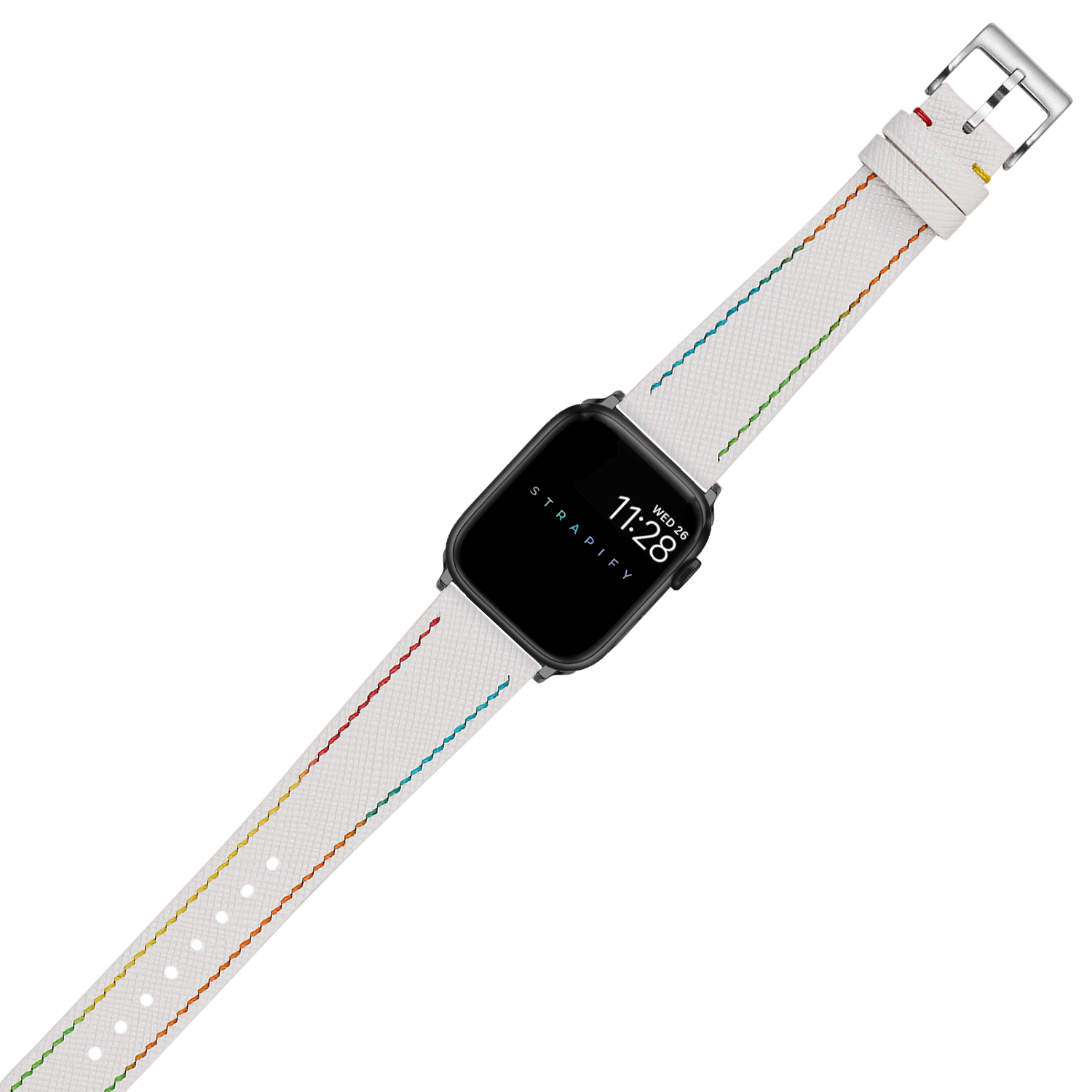 [Apple Watch] Chevre Saffiano - White | Rainbow Stitching