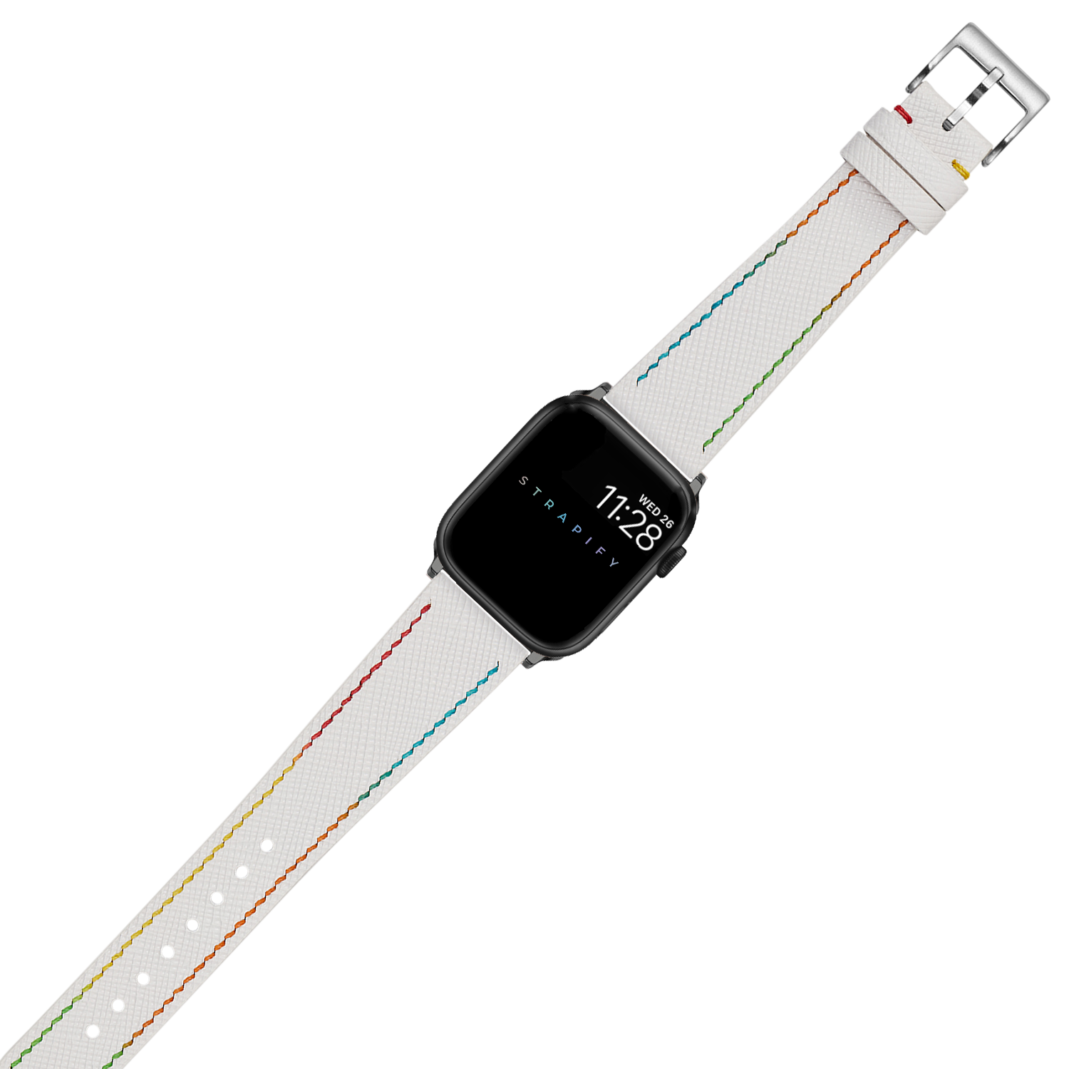 [Fitbit Charge 3 / 4] Chevre Saffiano - White | Rainbow Stitching
