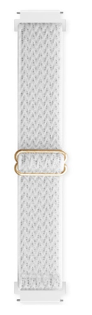 White woven loop quick release watch band with adjustable fabric strap and metal buckle closure