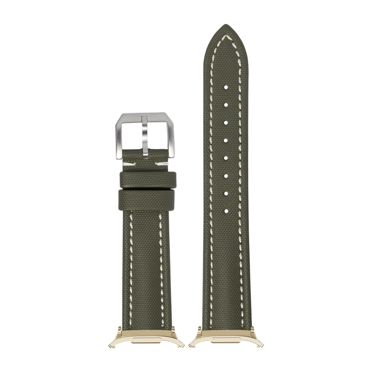 King Sailcloth - Army Green - Medium/Large for the Galaxy Watch 8, 9 and Ultra with Gold adapter fitted
