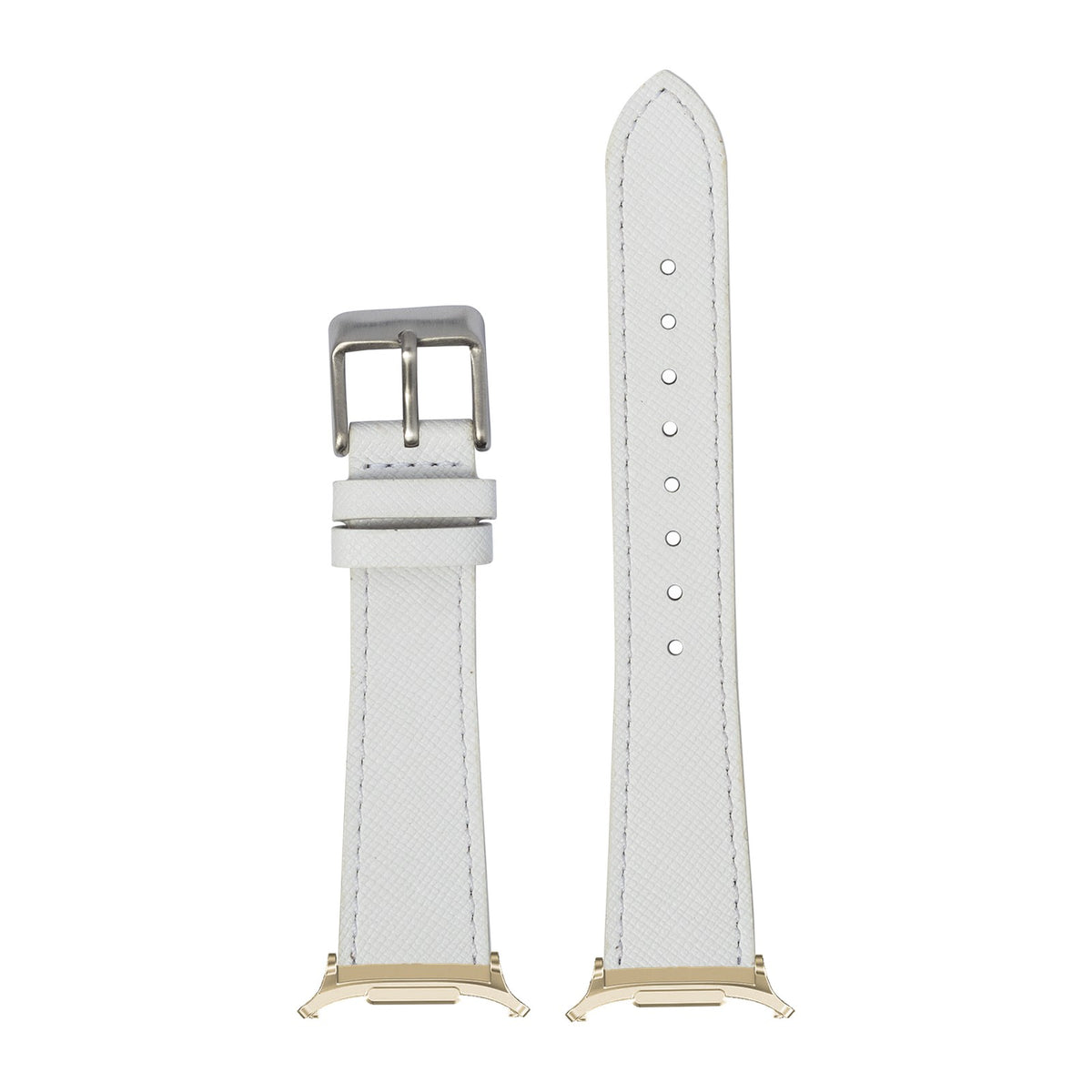 Saffiano Leather - White for the Galaxy Watch 8, 9 and Ultra with Gold adapter fitted