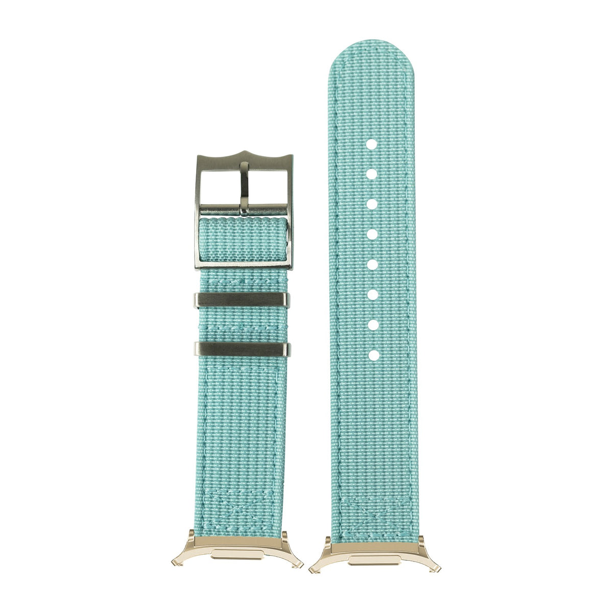 Alpha Militex - Tiffany Blue for the Galaxy Watch 8, 9 and Ultra with Gold adapter fitted