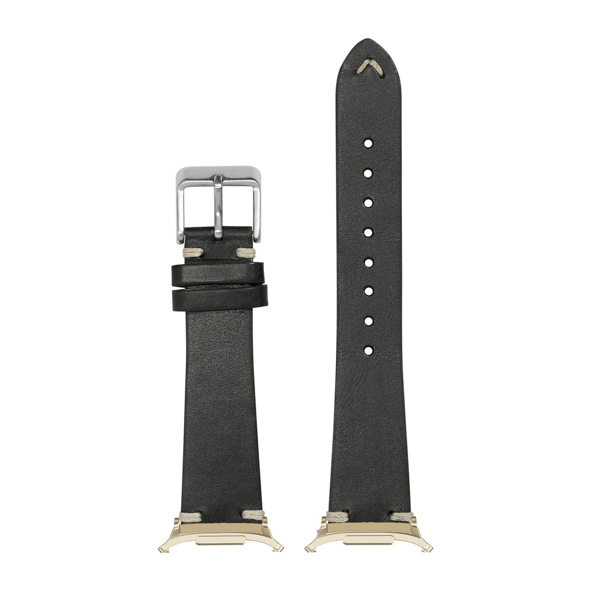 Vintage Knotted Leather - Black for the Galaxy Watch 8, 9 and Ultra with Gold adapter fitted