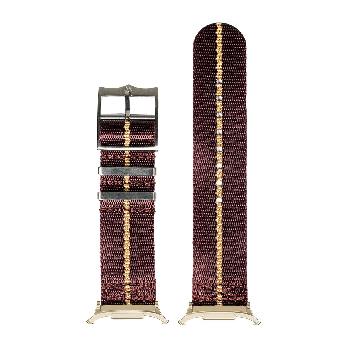 Supreme Militex - Burgundy Red/Wheat for the Galaxy Watch 8, 9 and Ultra with Gold adapter fitted