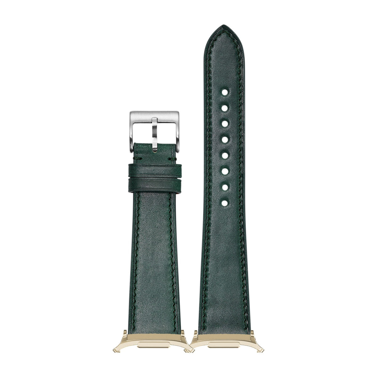 Horween Shell Cordovan - Green for the Galaxy Watch 8, 9 and Ultra with Gold adapter fitted
