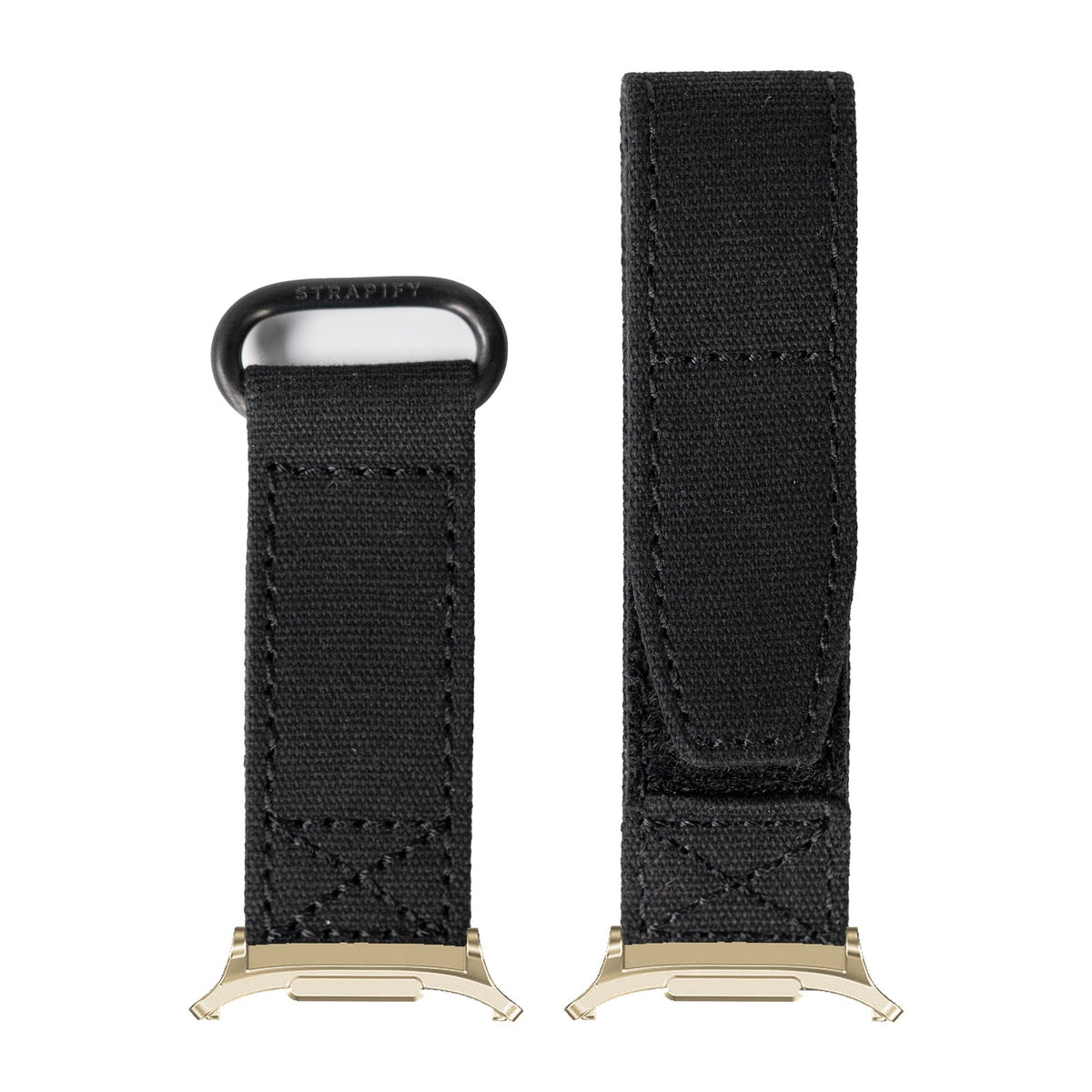 Military Velcro - Stealth Black for the Galaxy Watch 8, 9 and Ultra with Gold adapter fitted