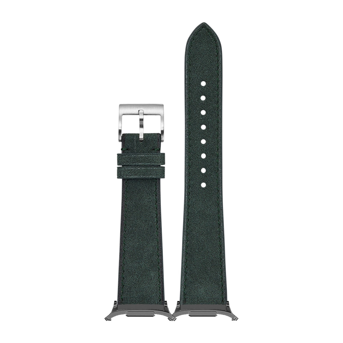 Alcantara Leather - Forest Green for the Galaxy Watch 8, 9 and Ultra with Grey adapter fitted