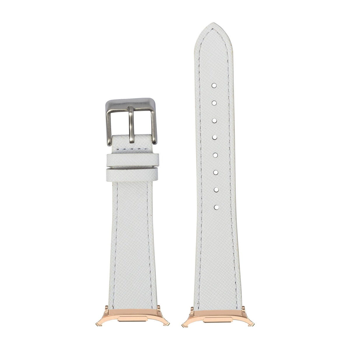 Saffiano Leather - White for the Galaxy Watch 8, 9 and Ultra with Rose Gold adapter fitted