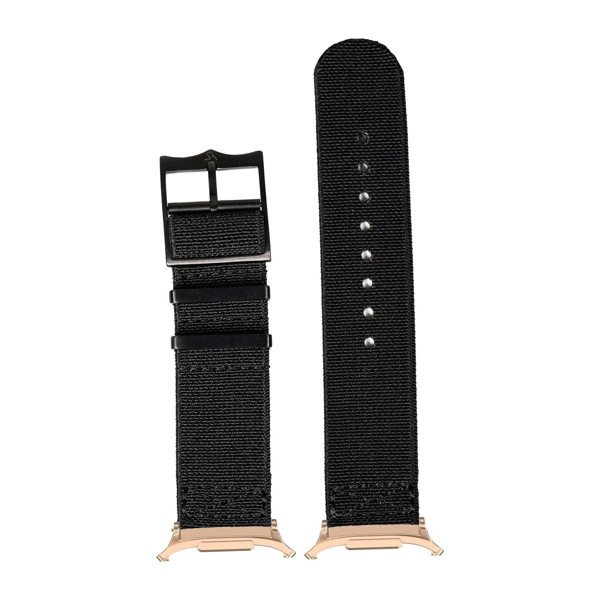 ElastoFlex - Stealth Black [Black Hardware] for the Galaxy Watch 8, 9 and Ultra with Rose Gold adapter fitted