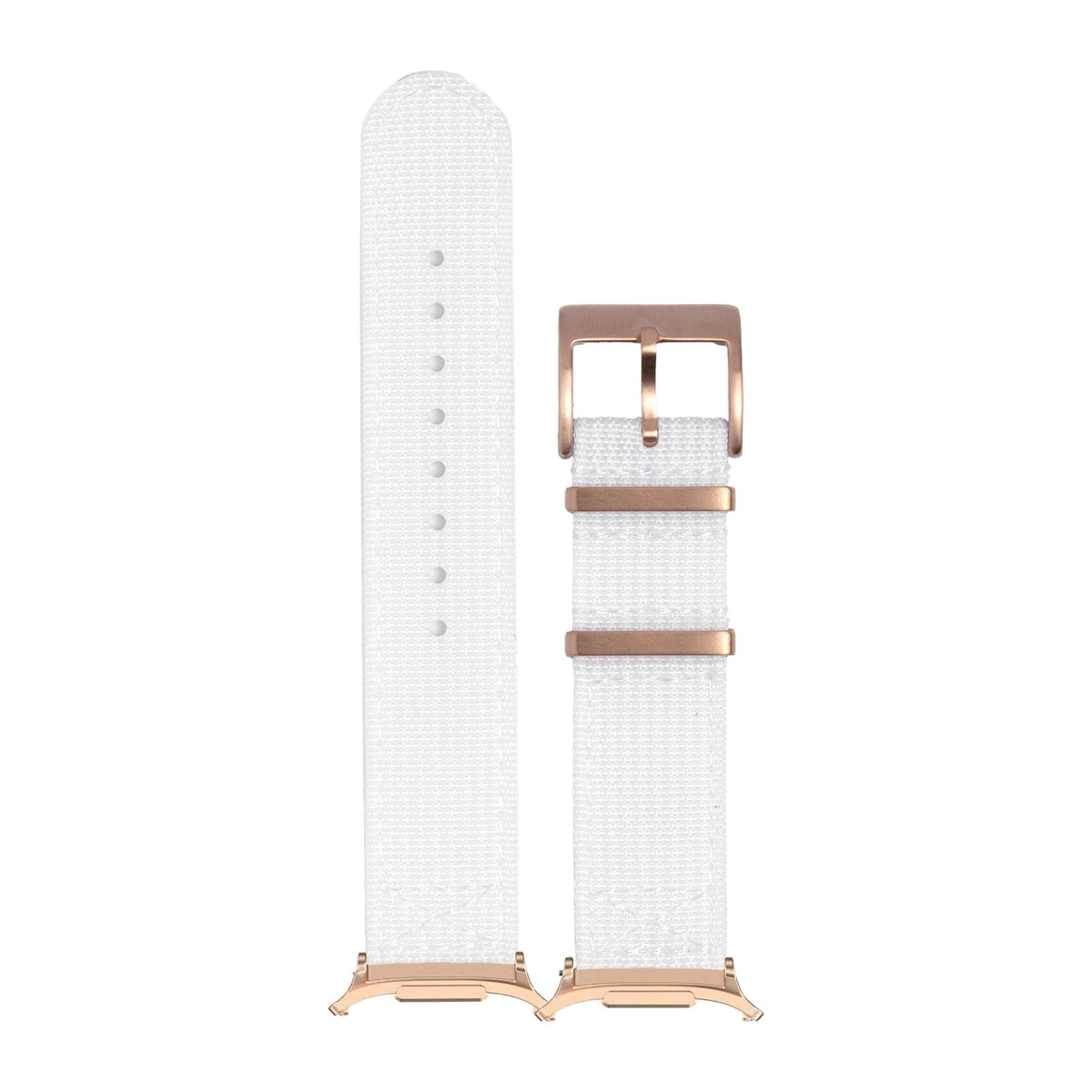 Alpha Militex - White - Small/Medium for the Galaxy Watch 8, 9 and Ultra with Rose Gold adapter fitted