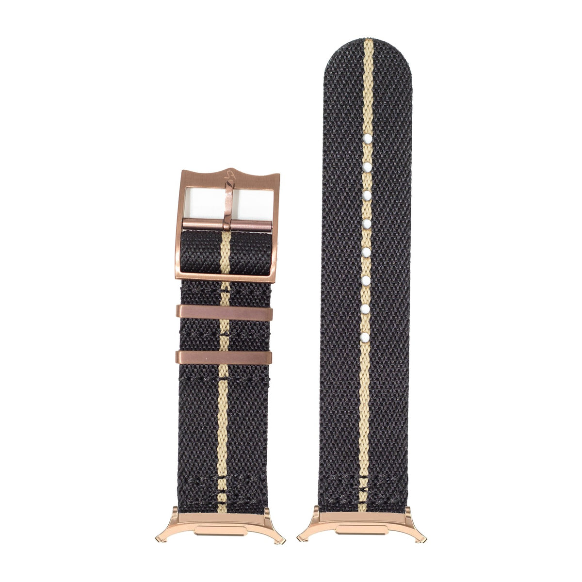 Cross Militex - Black / Wheat [Bronze Coloured Hardware] for the Galaxy Watch 8, 9 and Ultra with Rose Gold adapter fitted