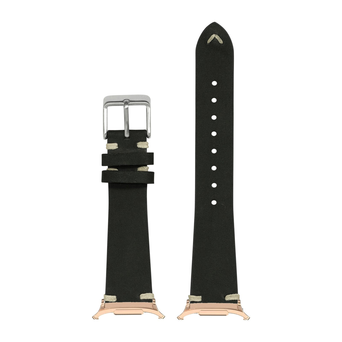 Vintage Knotted - Nubuck Leather - Black for the Galaxy Watch 8, 9 and Ultra with Rose Gold adapter fitted