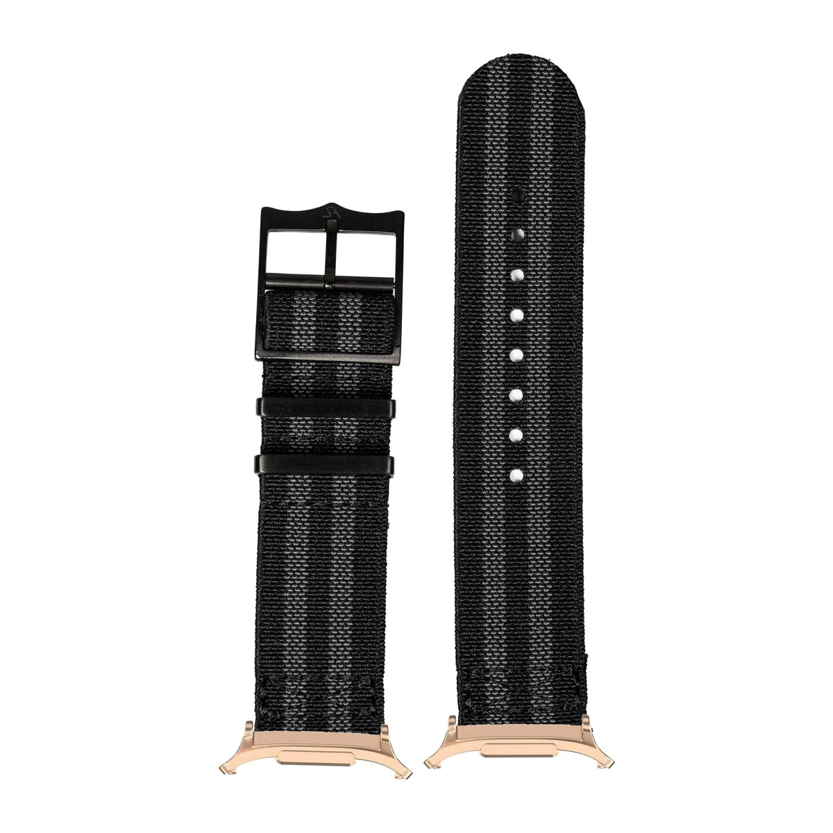 ElastoFlex - Stealth Bond [Black Hardware] for the Galaxy Watch 8, 9 and Ultra with Rose Gold adapter fitted