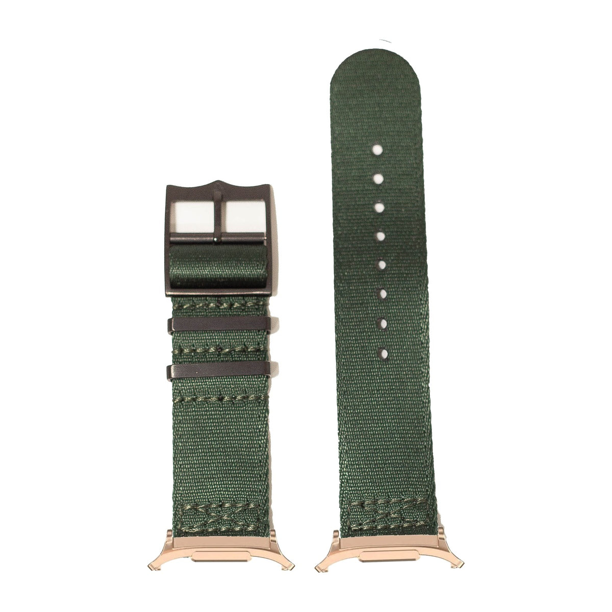 Ultra Militex - Forest Green [Black Hardware] for the Galaxy Watch 8, 9 and Ultra with Rose Gold adapter fitted