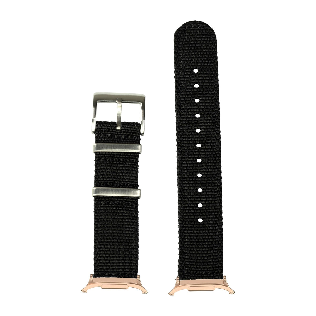 Alpha Militex - Black for the Galaxy Watch 8, 9 and Ultra with Rose Gold adapter fitted