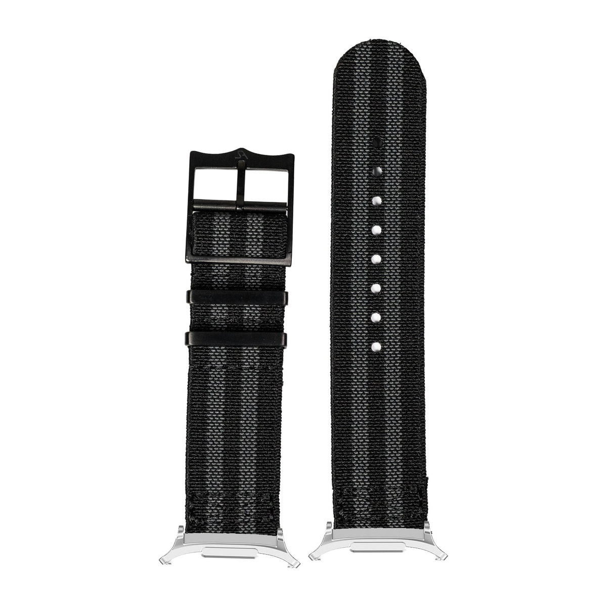 ElastoFlex - Stealth Bond [Black Hardware] for the Galaxy Watch 8, 9 and Ultra with Silver adapter fitted