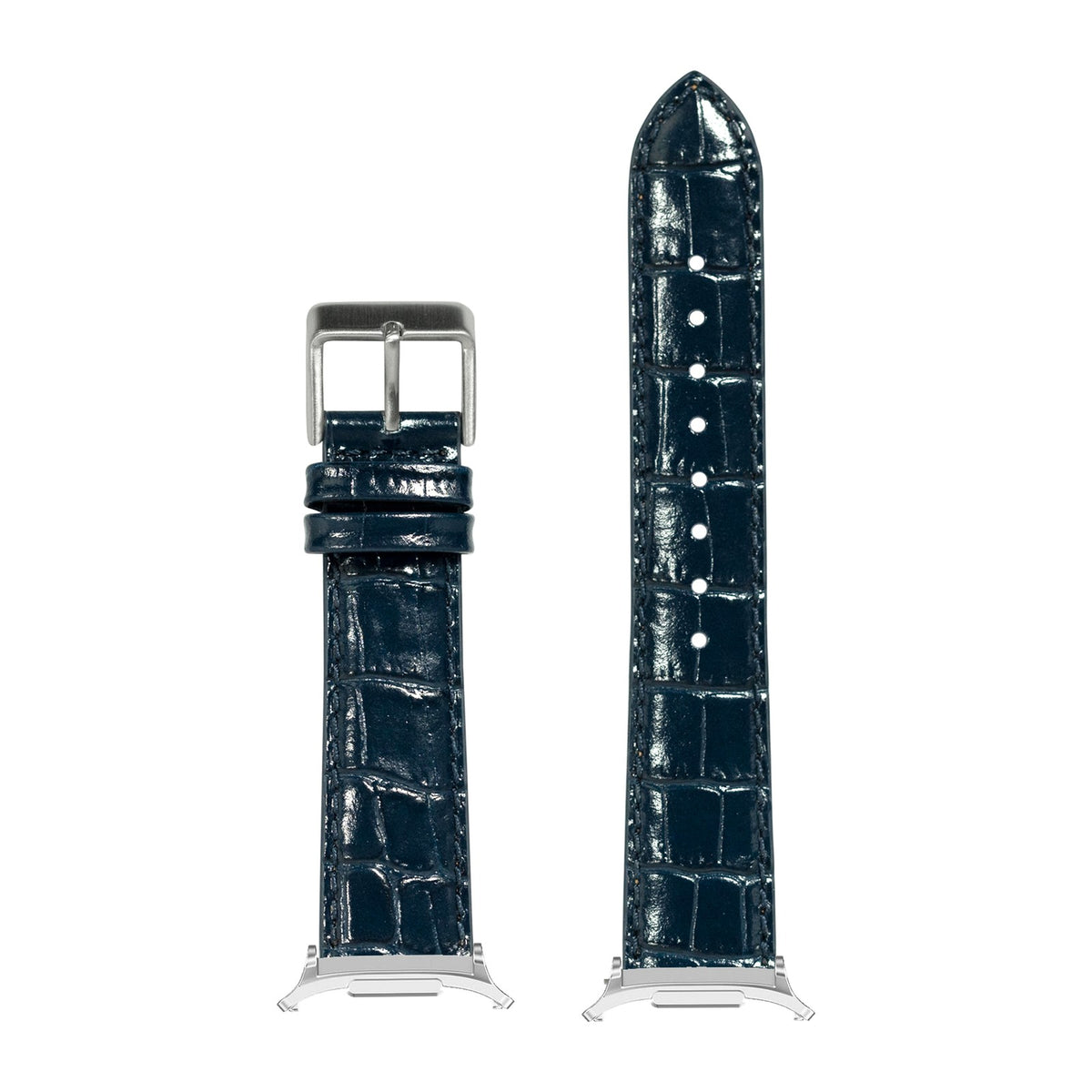 Alligator Leather - Navy Blue for the Galaxy Watch 8, 9 and Ultra with Silver adapter fitted