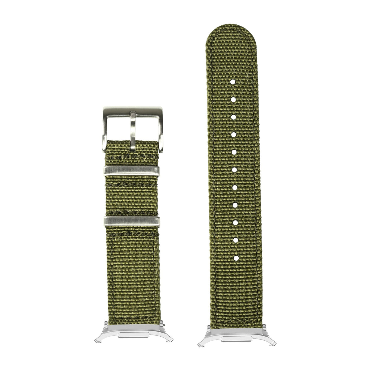 Alpha Militex - Army Green for the Galaxy Watch 8, 9 and Ultra with Silver adapter fitted