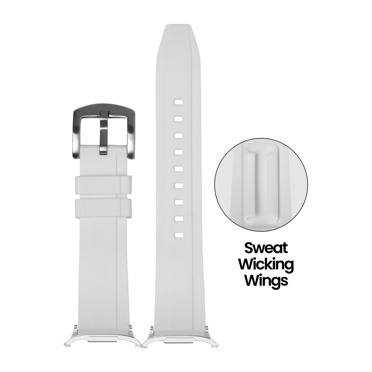 Kingston FKM Rubber - Ice White for the Galaxy Watch 8, 9 and Ultra with Silver adapter fitted