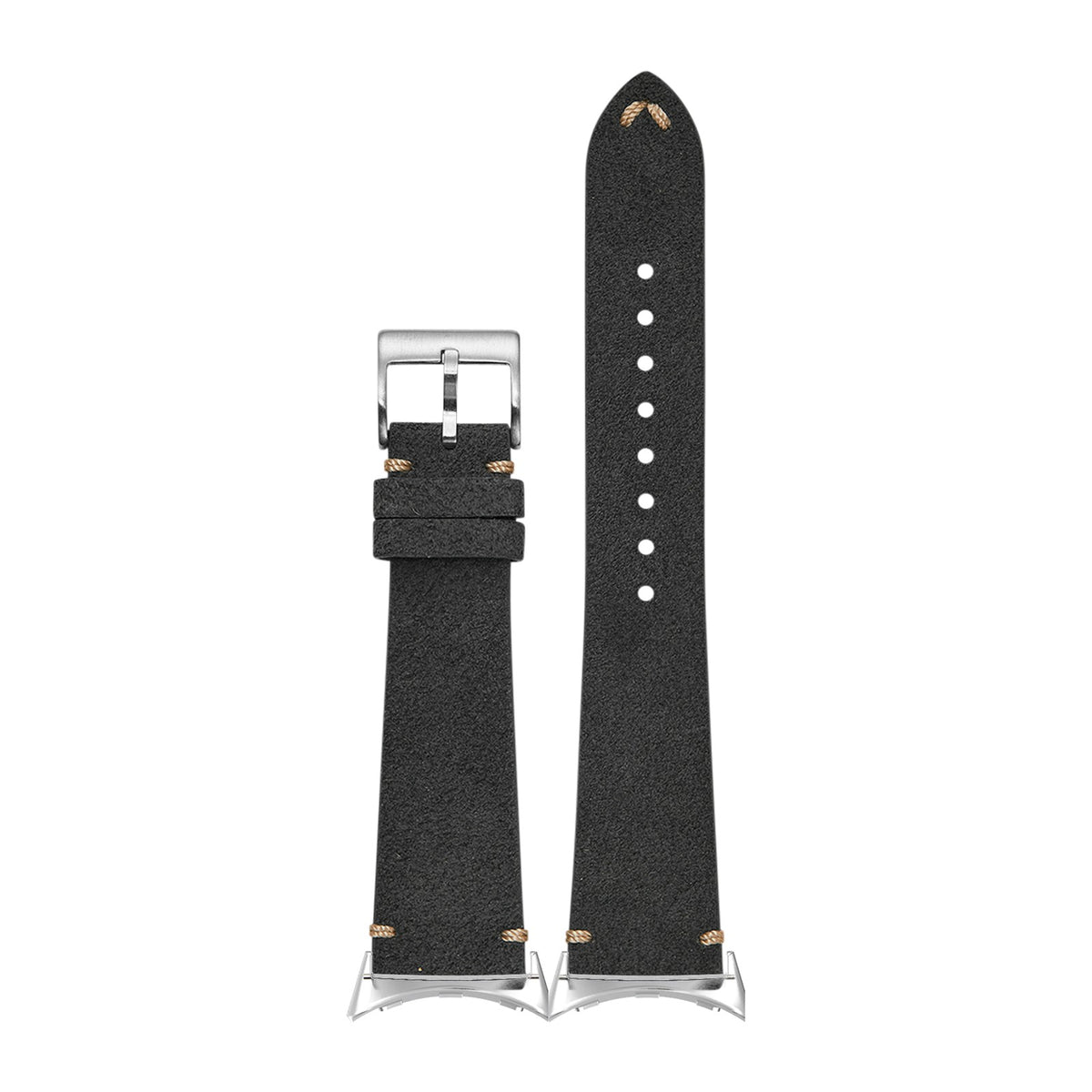 Alcantara Leather - Vintage - Dark Grey Silver with Google Pixel Spring Bar Adapters - Wear Any 20mm Strap! for Pixel Watch 1-5 41mm