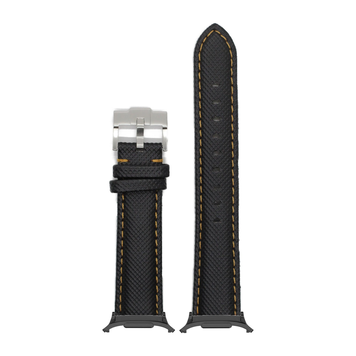 Sailcloth - Black | Gold Stitching for the Galaxy Watch 8, 9 and Ultra with adapter fitted