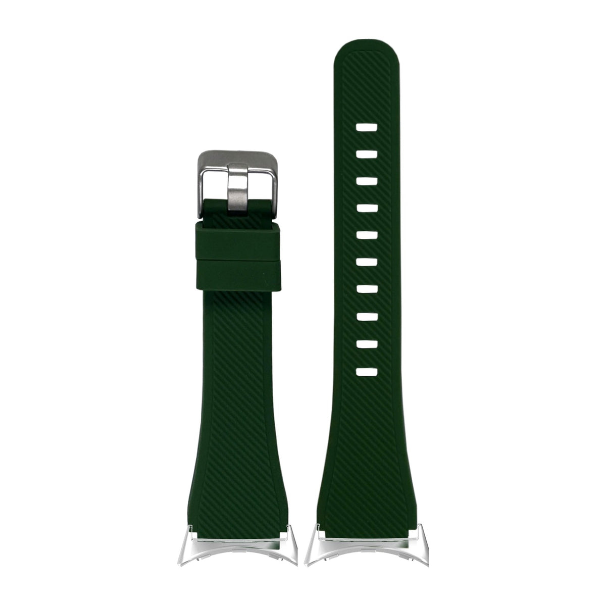 Flexi Silicone Forest Green Silver with Google Pixel Spring Bar Adapters - Wear Any 20mm Strap! for Pixel Watch 1-5 41mm