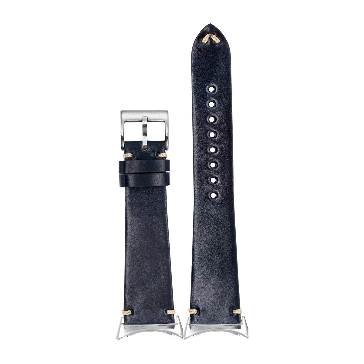 Horween Shell Cordovan - Vintage - Navy Blue Silver with Google Pixel Spring Bar Adapters - Wear Any 20mm Strap! for Pixel Watch 3-5 45mm