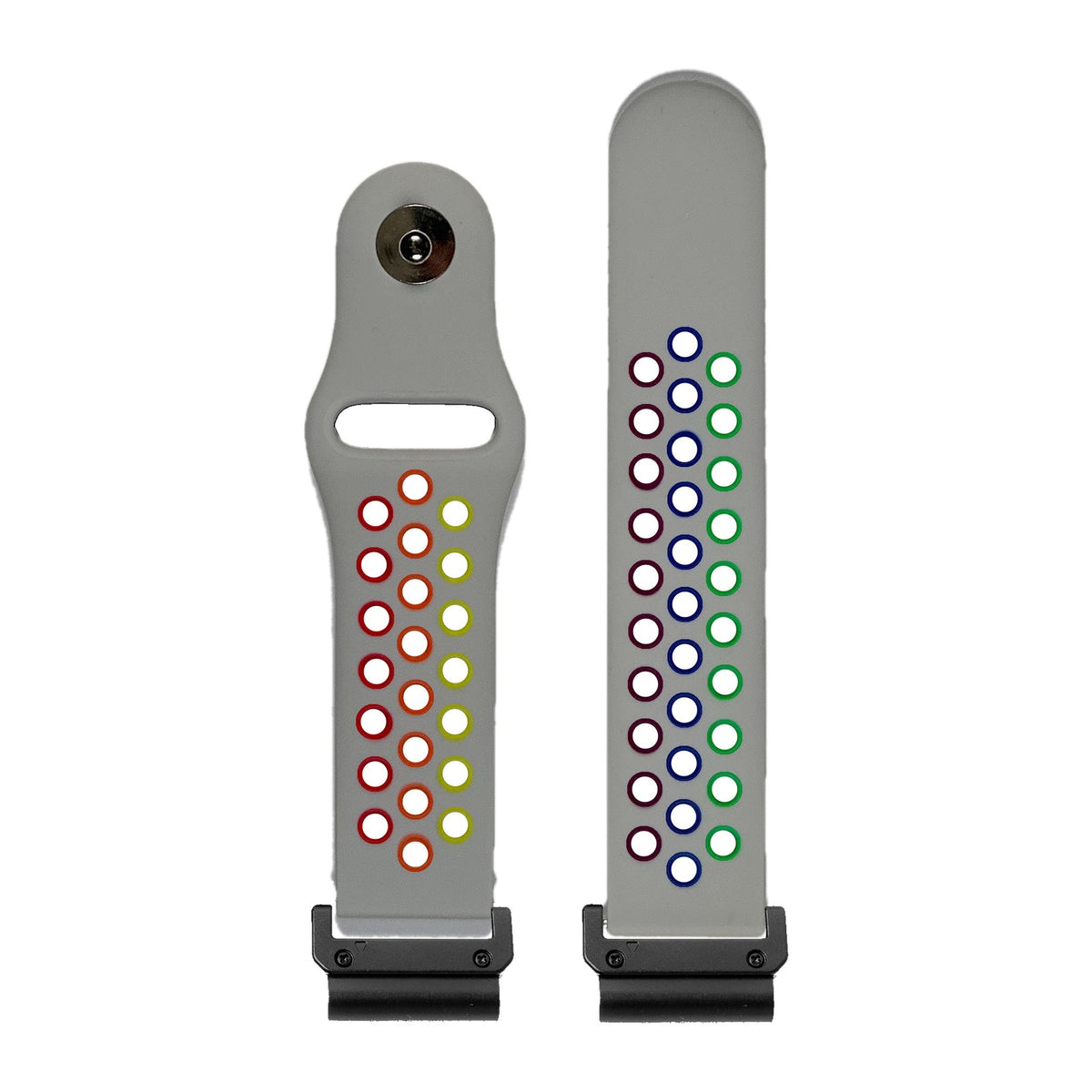 Rainbow Sports Silicone 20mm Grey Black with Slim Military Spring Bar Adapters - Wear Any Non-Garmin Strap! for QuickFit