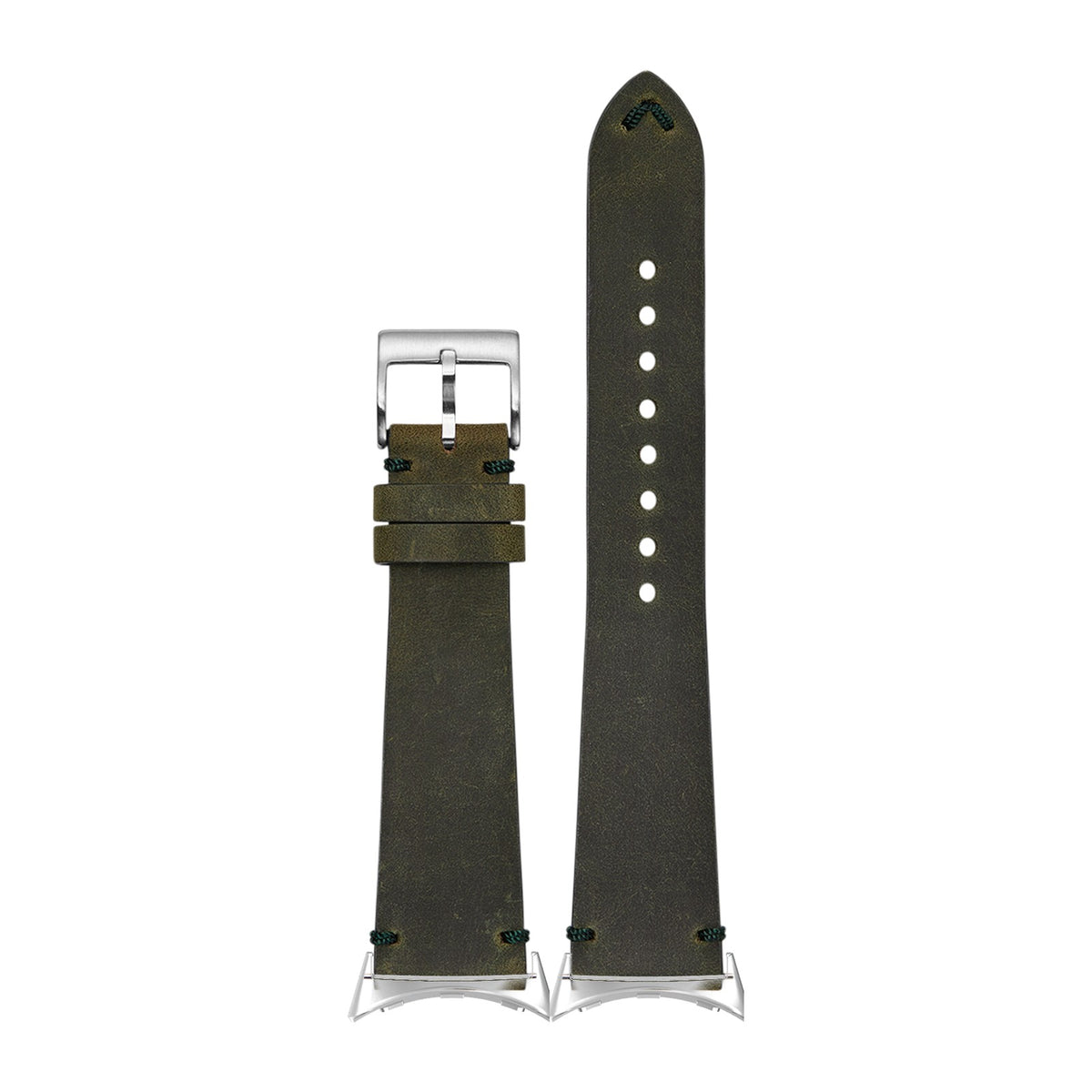 Vintage Crazy Horse Leather - Green Silver with Google Pixel Spring Bar Adapters - Wear Any 20mm Strap! for Pixel Watch 1-5 41mm
