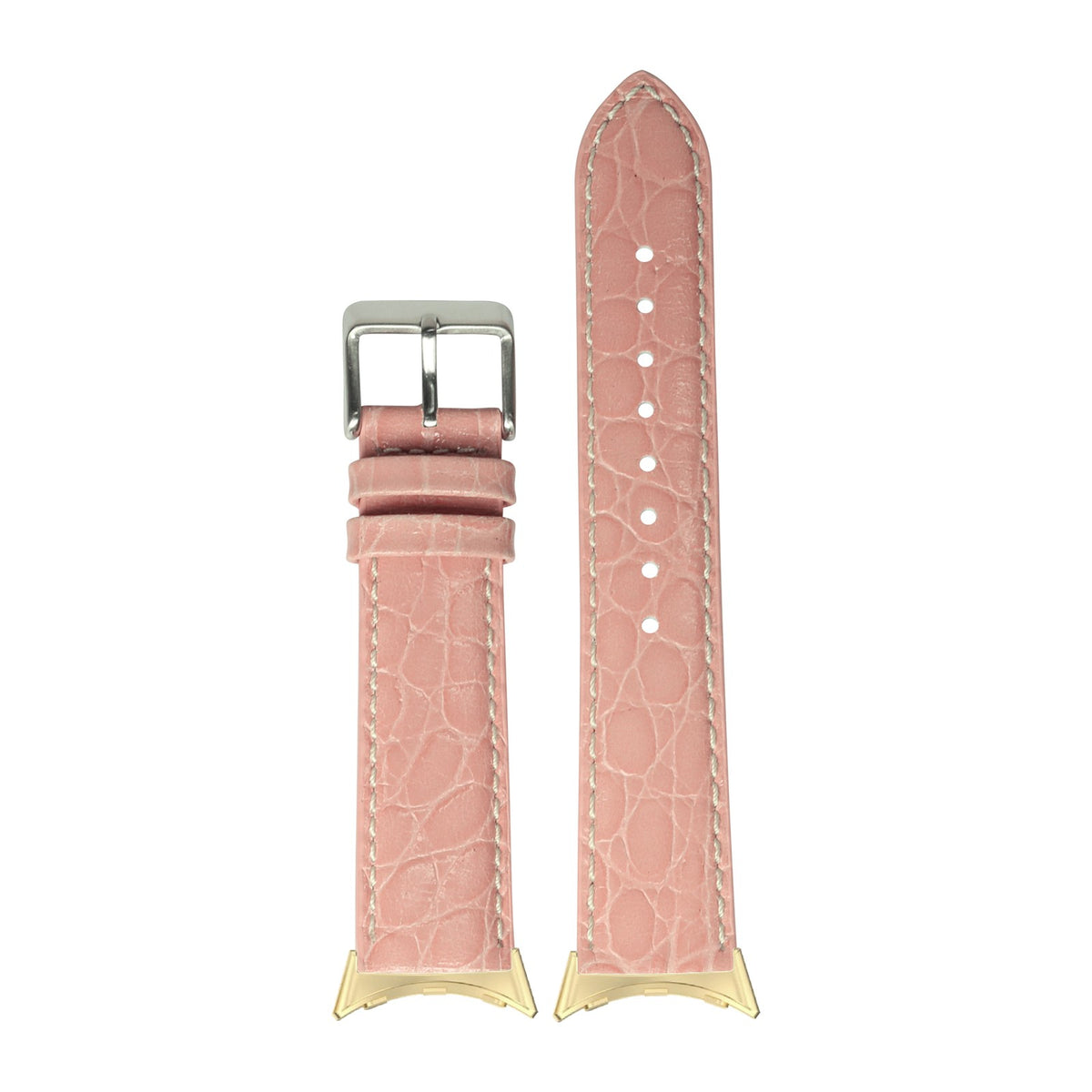 Alligator Leather - Pink Gold with White Stitching with Google Pixel Spring Bar Adapters - Wear Any 20mm Strap! for Pixel Watch 1-5 41mm