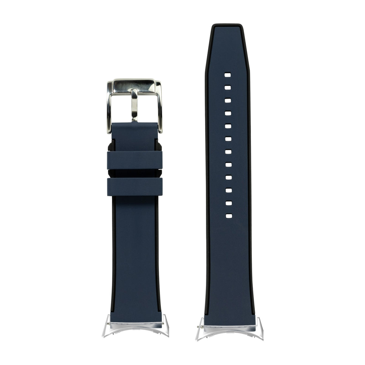 FKM Rubber - Two Tone Navy Blue Silver with Google Pixel Spring Bar Adapters - Wear Any 20mm Strap! for Pixel Watch 1-5 41mm