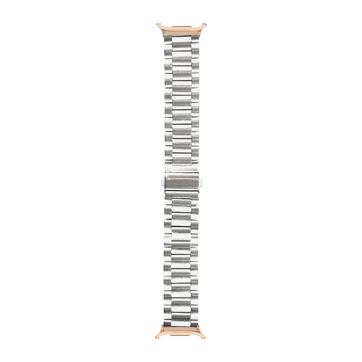 Steel Bracelet Rose Gold with Deployant Clasp - Silver with Strap Adapter for Galaxy Watch 8-9/Ultra