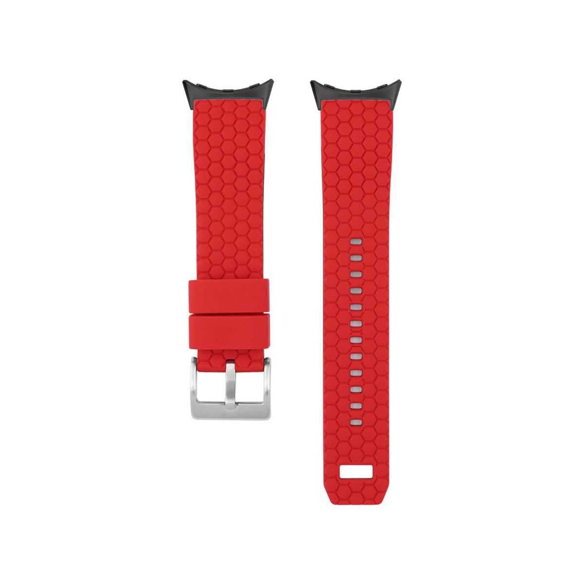 Hexagon Silicone Red Black with Google Pixel Spring Bar Adapters - Wear Any 20mm Strap! for Pixel Watch 3-5 45mm