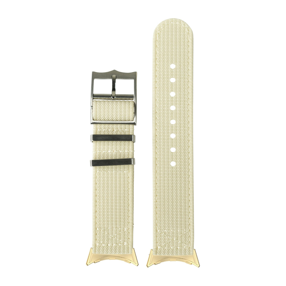 Alpha Militex - Beige Silver Gold with Google Pixel Spring Bar Adapters - Wear Any 20mm Strap! for Pixel Watch 1-5 41mm