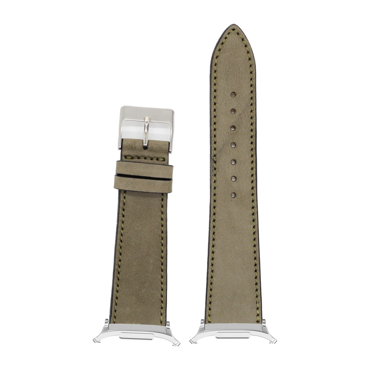 Nubuck Leather - Olive Green Silver with Strap Adapter for Galaxy Watch 8-9/Ultra
