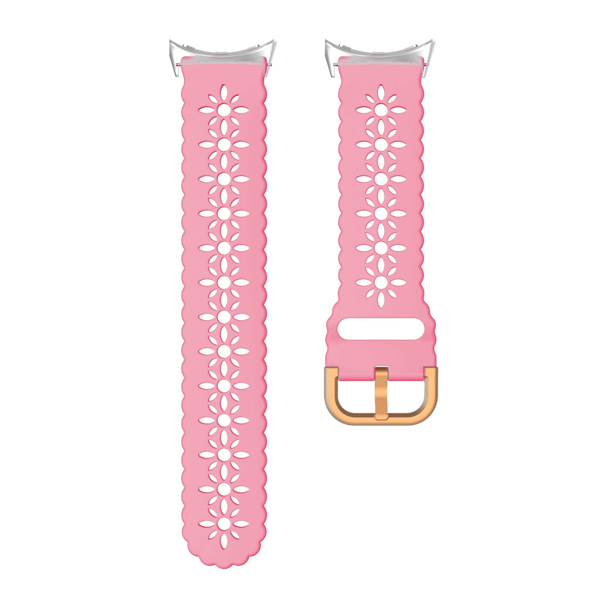 Floral Silicone [Rose Gold Hardware] Pink Silver with Google Pixel Spring Bar Adapters - Wear Any 20mm Strap! for Pixel Watch 1-5 41mm