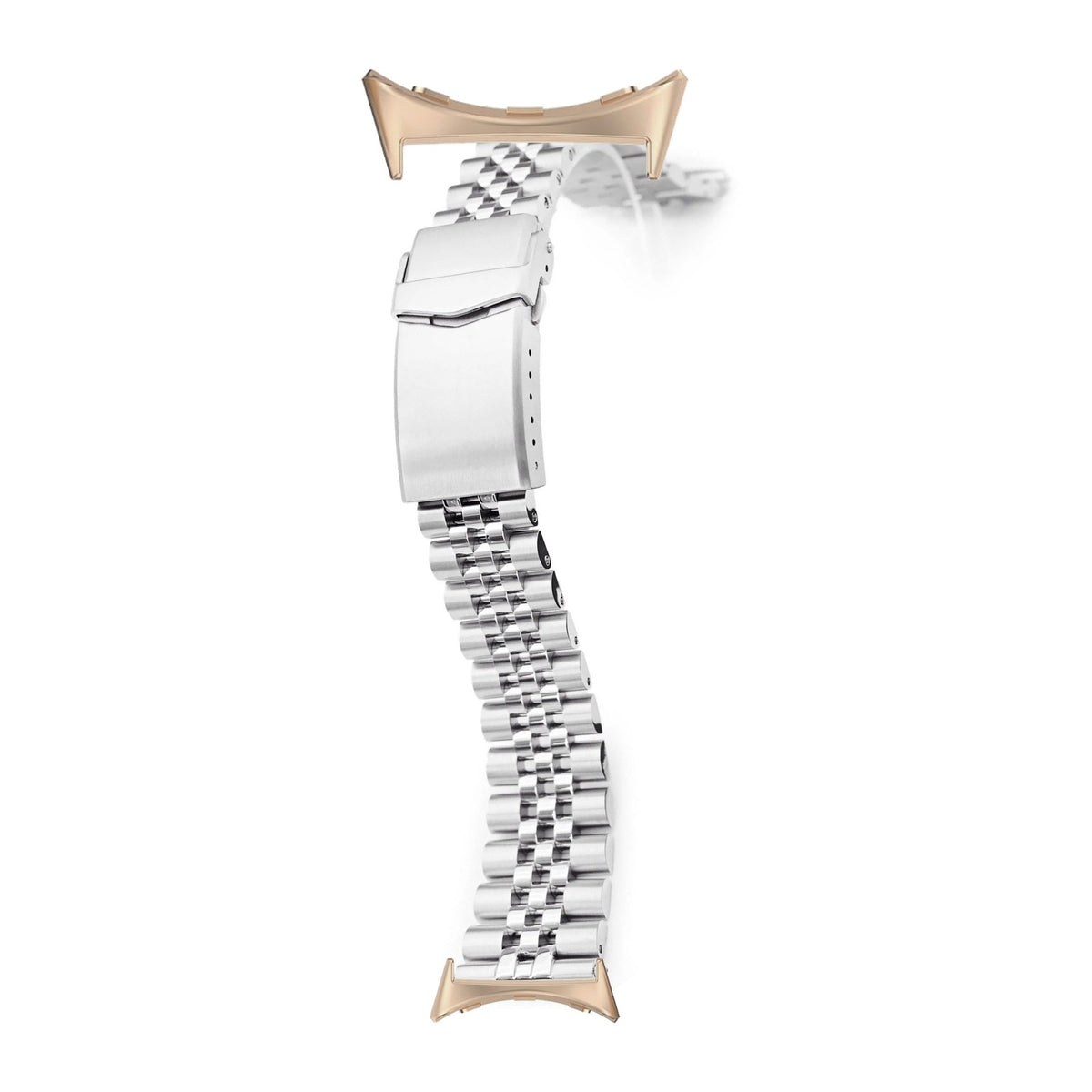Super-Jub II Steel Bracelet Rose Gold with V-Clasp with Google Pixel Spring Bar Adapters - Wear Any 20mm Strap! for Pixel Watch 3-5 45mm