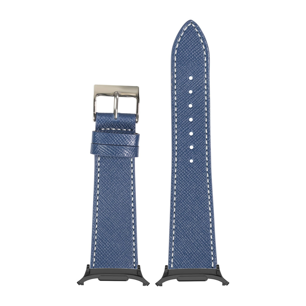 Saffiano Leather - Blue with White Stitching for the Galaxy Watch 8, 9 and Ultra with adapter fitted