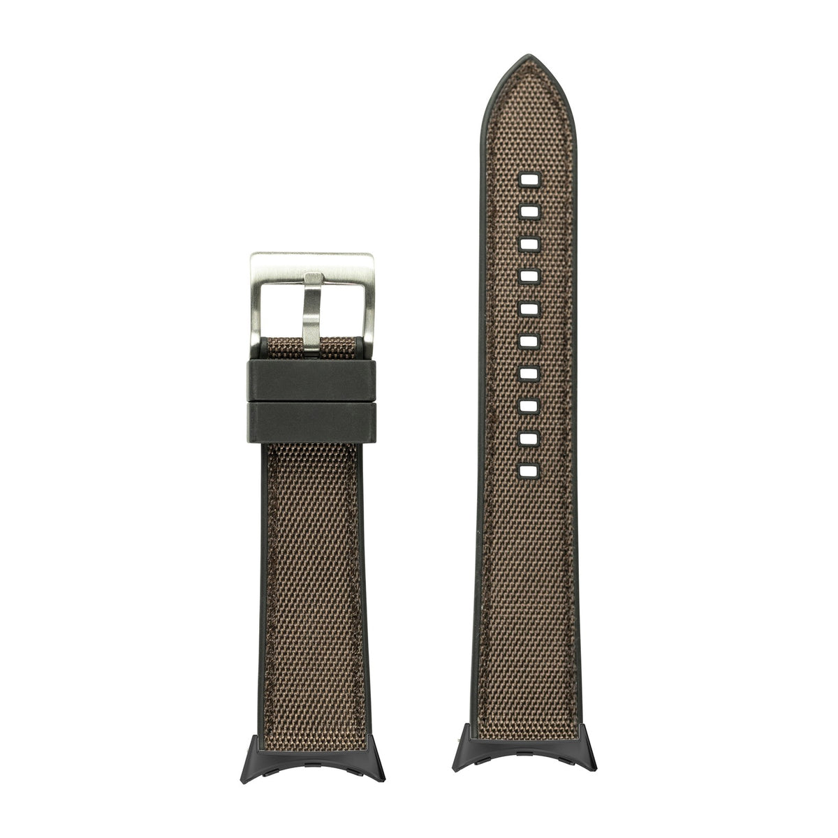 Sailcloth & FKM Rubber Hybrid Brown with Google Pixel Spring Bar Adapters - Wear Any 20mm Strap! for Pixel Watch 1-5 41mm