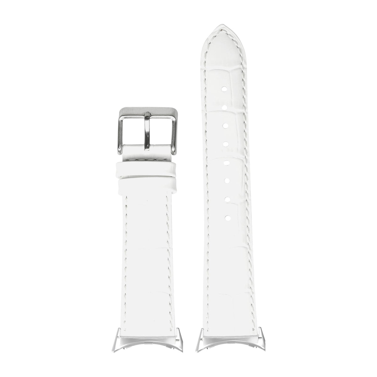 Alligator Leather - White Silver with Google Pixel Spring Bar Adapters - Wear Any 20mm Strap! for Pixel Watch 1-5 41mm