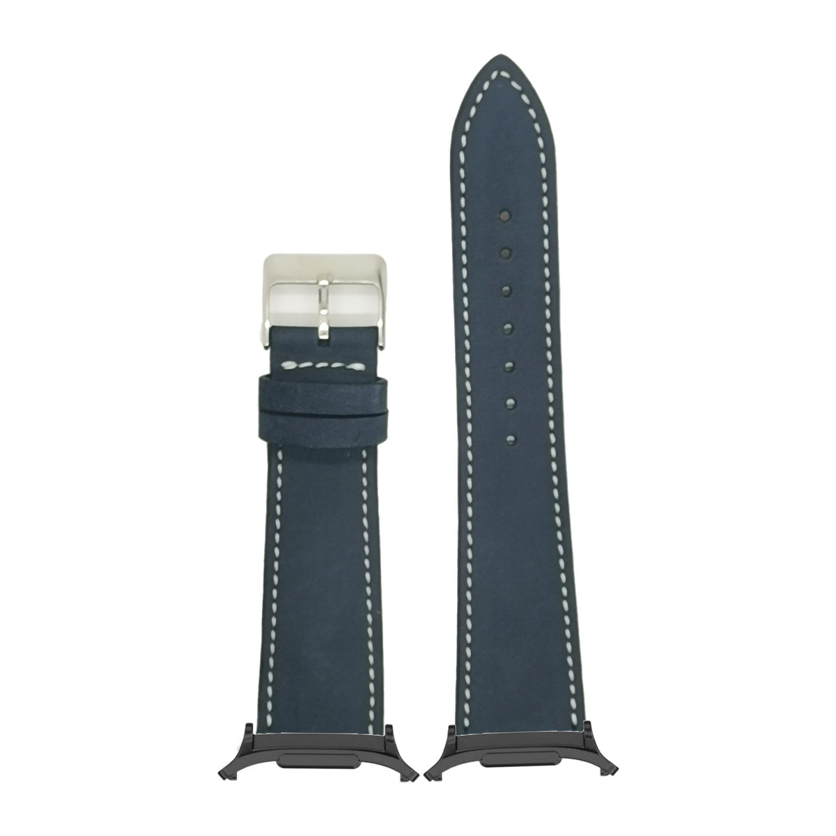 Nubuck Leather - Navy Blue | White Stitching for the Galaxy Watch 8, 9 and Ultra with adapter fitted