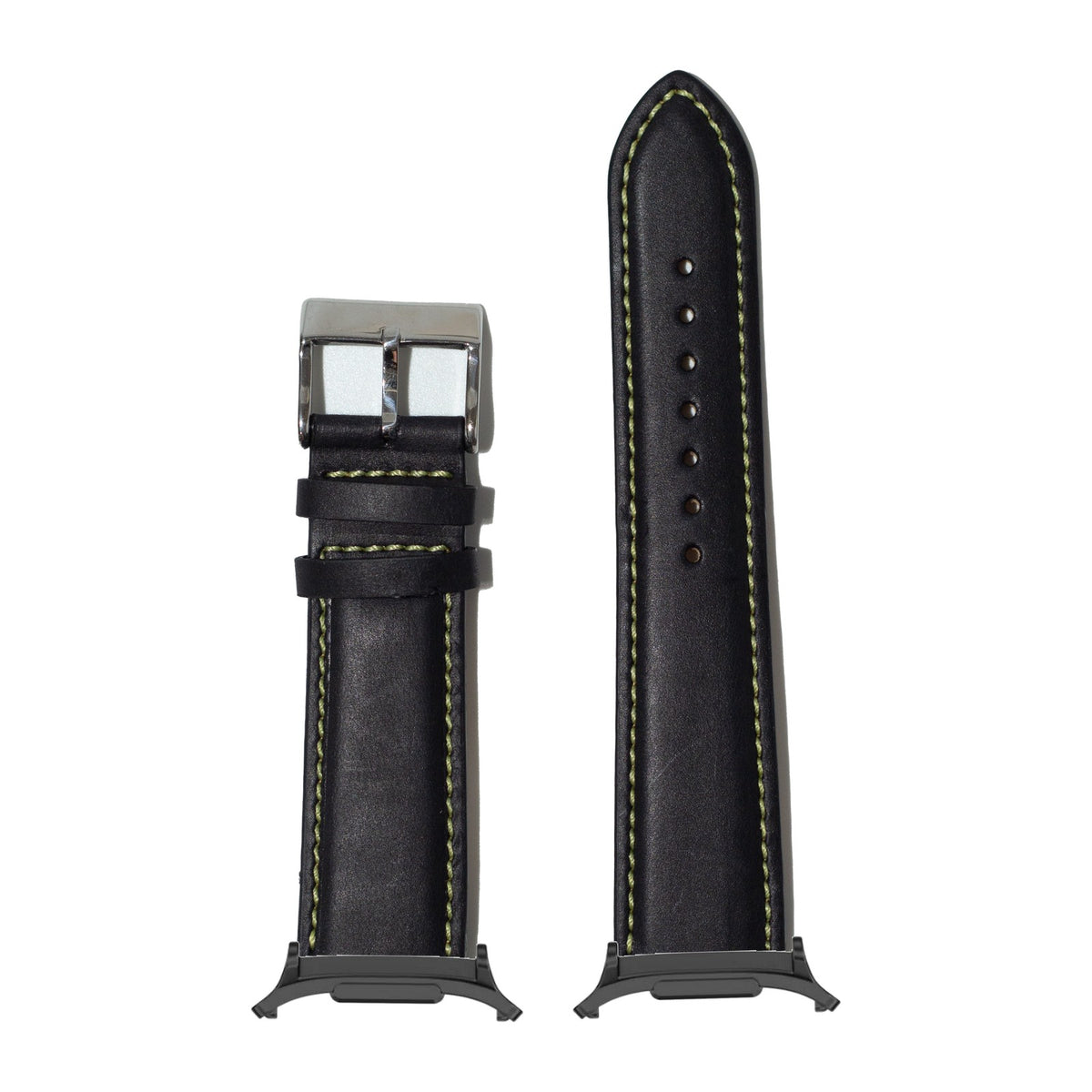 Padded Leather - Black | Yellow Stitching for the Galaxy Watch 8, 9 and Ultra with adapter fitted