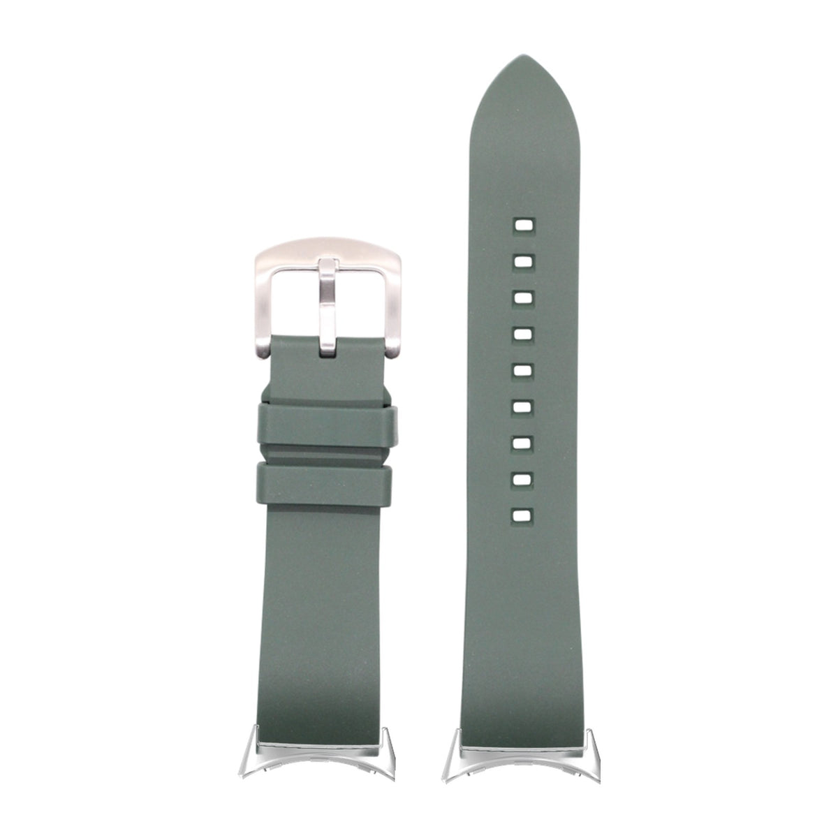 Prairie FKM Rubber - Forest Green Silver with Google Pixel Spring Bar Adapters - Wear Any 20mm Strap! for Pixel Watch 1-5 41mm