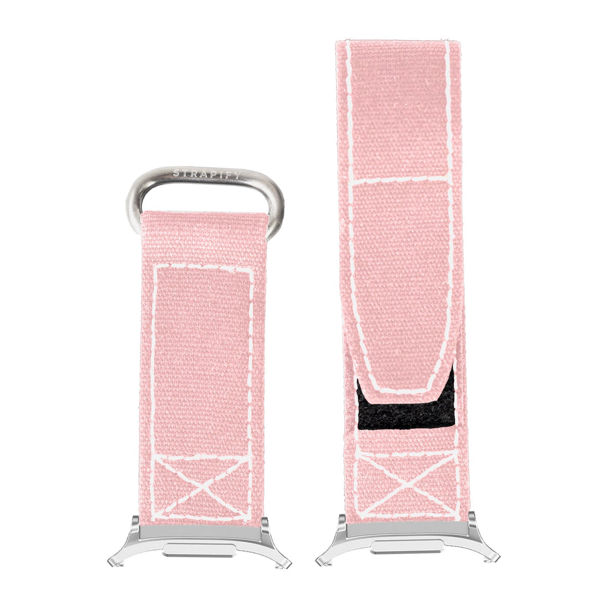 Military Velcro - Pink | White Stitching Silver with Strap Adapter for Galaxy Watch 8-9/Ultra