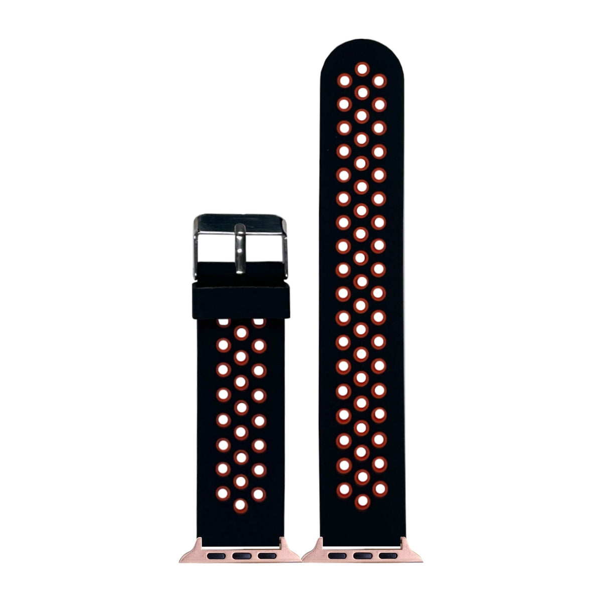 Flexi Sports Silicone Black/Dark Orange Rose Gold with Connecters - Spring Bar Type for Apple Watch